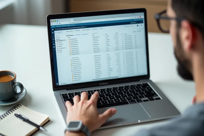 Écran d'ordinateur affichant une page d'index de téléchargement avec des liens de fichiers
