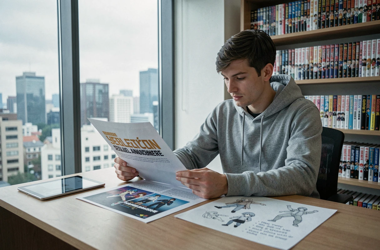 Fan d'anime étudiant des articles et des théories sur la saison 2 de Darling in the Franxx dans un appartement moderne