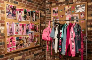 Ambiance mode années 2000 avec vêtements, accessoires Y2K et magazines de mode dans un loft urbain vintage